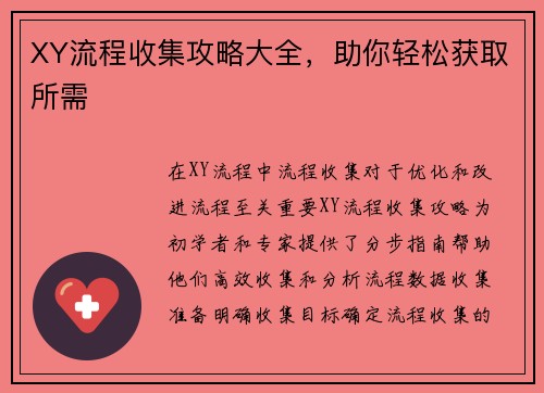XY流程收集攻略大全，助你轻松获取所需